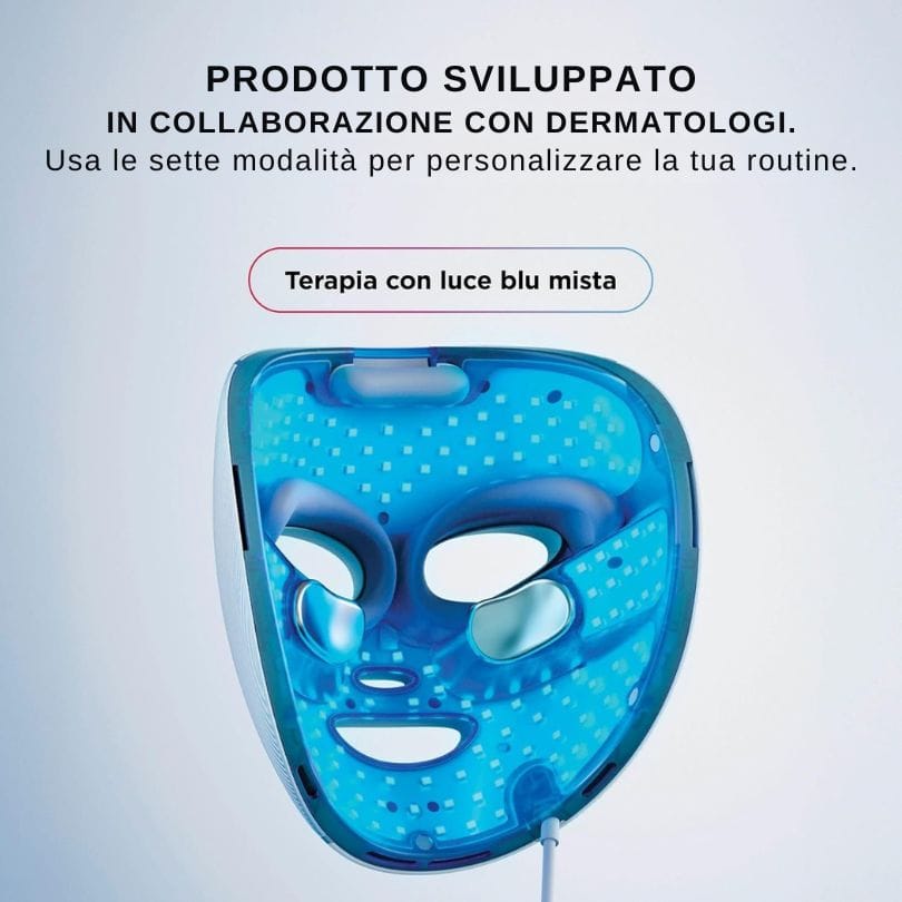 Maschera viso LED terapia blu mista per cura della pelle.